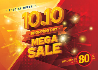 10.10 Shopping Day Mega Sale Banner Template design special offer discount, Shopping banner template