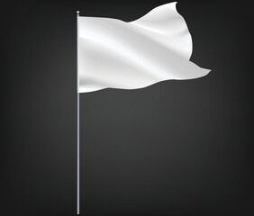 Waving flag vector.Isolated white flag with flagpole