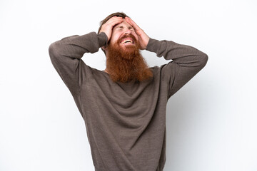 Redhead man with beard isolated on white background laughing