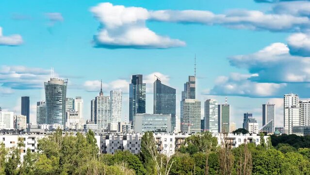 Warsaw city center panorama timelapse, Business center Warsaw 2022