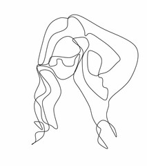 Woman face and body line art drawing