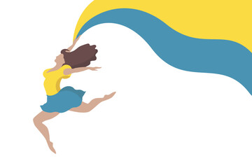 Ukrainian girl with yellow and blue flag of Ukraine isolated on white background. Editable vector illustration EPS 10