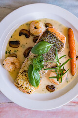 Salmon Steak with mushroom cream sauce