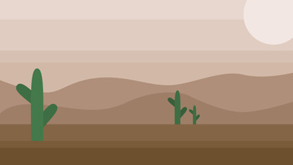 A simple desert landscape with cacti. Vector