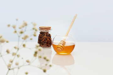 nature, flowers, liquid, honey dipper, honey products, bee products, perga, cold remedy, useful for health, honey, folk medicine, natural sweetness, healthful, anti-viral, flu season, autumn season, e