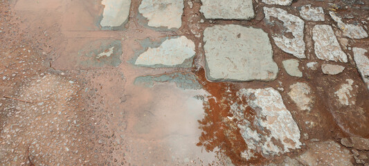 Texture floor path asphalt street parking background iron rock granite water puddle clay gravel...