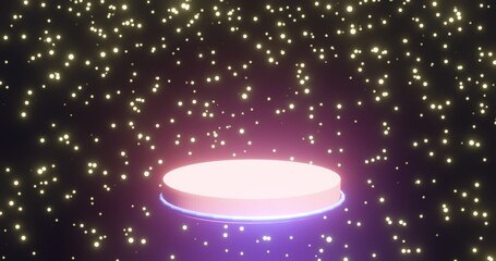 Podium backdrop for product display with dreamy night and flying stars background 3d render