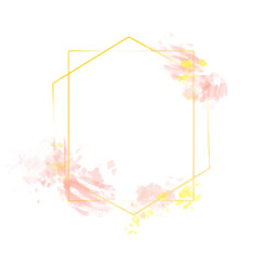 Watercolor splash with golden luxury geometric frames, luxury gold frames, or borders for wedding invitations and wedding cards