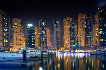 Naklejka na ściany i meble Architecture of night Dubai, Dubai marina United Arab Emirates
