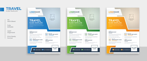 Modern travel agency flyer template design, traveling poster template layout