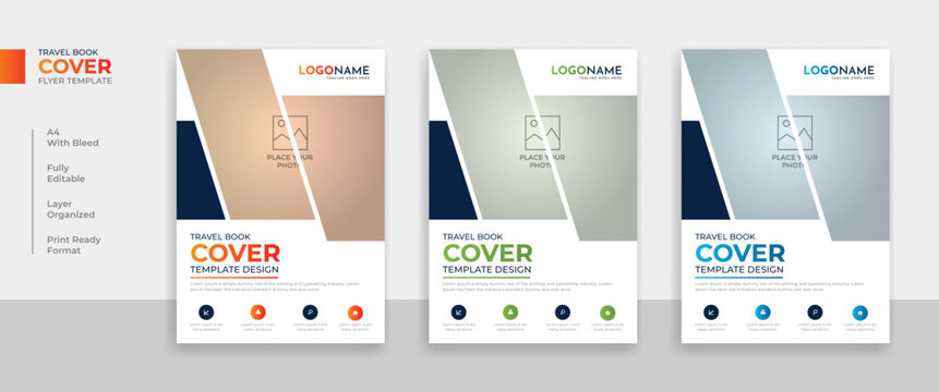 Multipurpose travel annual report book cover or flyer design template