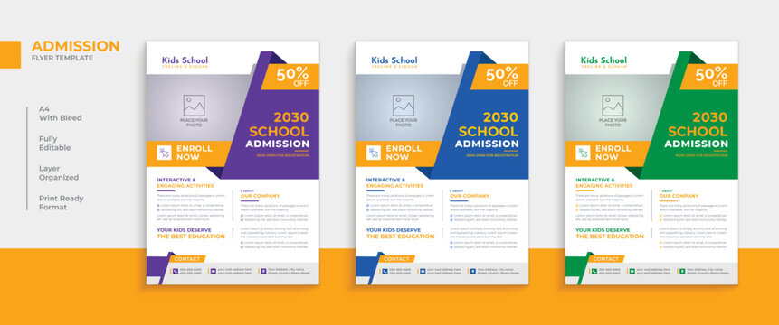 Professional kid's school admission flyer design template layout