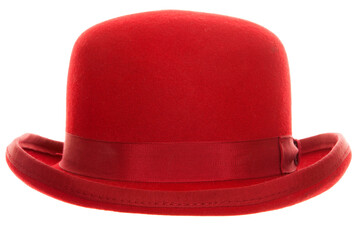 Red bowler hat on a transparent background - obrazy, fototapety, plakaty