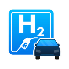 Hydrogen car station, H2 gas. Renewable Eco Energy. Vector stock illustration.