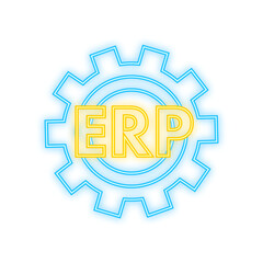 ERP Enterprise resource planning neon. Industry production. Productivity and company enhancement. Vector stock illustration.