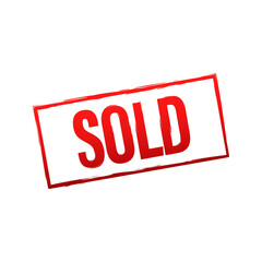 Red and black sold stamp. Sold sign. Vector stock illustration.
