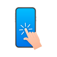 Click smartphone. Empty screen, phone mockup. Device mockup. Cursor icon vector. Hand pointer vector stock illustration.
