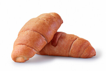 Two croissant on white background