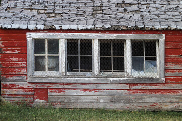 Old Red Farm Building with Chicken Wire windows
