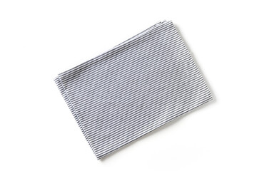 Cooking kitchen gray striped towel isolated on white background. Top view.
