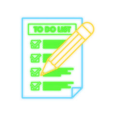 Clipboard with checklist neon icon. Clipboard with checklist icon for web. Vector stock illustration.