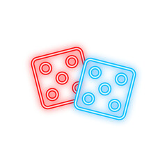Dice neon icon. Game dice, cubes. Casino and betting. Vector stock illustration.