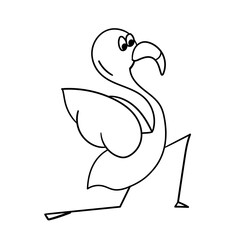 Fototapeta premium Cute cartoon flamingo in yoga pose. Character bird vector illustration. Isolated on white. Outline, for coloring page