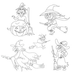 Halloween Flying Witch Line Art Illustration For Coloring Page