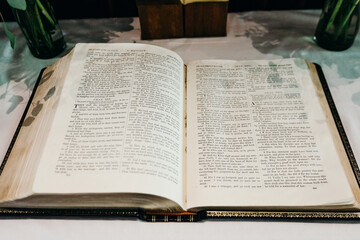  Old bible open on a table