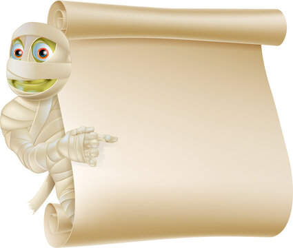 Mummy Halloween Monster Scroll Sign