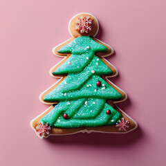Christmas pastries, gingerbread, cookies.  Festive ornaments, glass balls, gingerbread man, candies and cookies, isolated on pink background. 