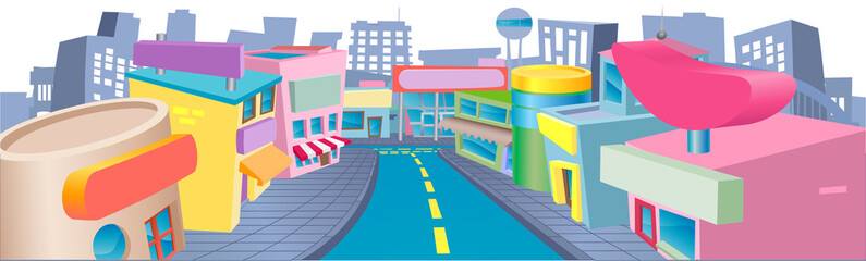 Illustration of shopping street