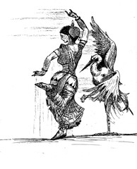 Women Dancing With Crane. (Sketch)