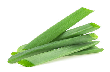 Pile of chopped fresh green onions isolated on a white background