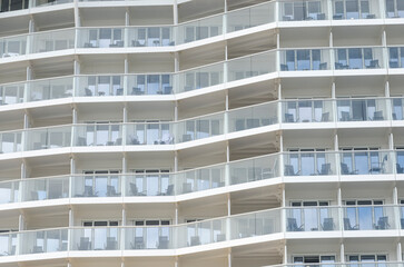 Fototapeta premium Full frame shot of cabin balconies of an ocean liner or cruise ship