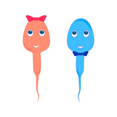 illustration Two funny drawn sperm - a girl and a boy