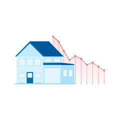 Illustration with house price down for concept design. Profit progress. Business concept. Business graph.