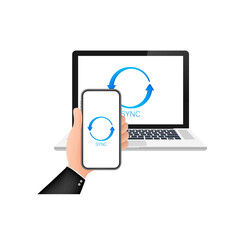 Flat icon with sync smartphone for mobile device design. Digital technology background. Information technology concept.
