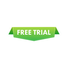 Free trial flat banner on white background. Product advertising. Web design. Symbol, sign. Vector stock illustration.