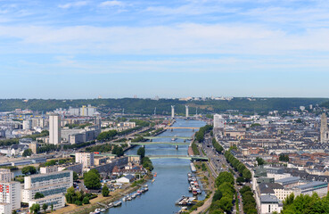 Fototapeta na wymiar View on the French city of Rouen, capital of the Normandy region, with the river Seine in the centre on a summer day