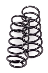 black metal spring for car. suspension elements. white background.