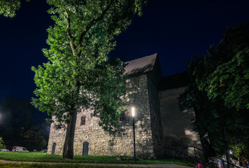 Powder Tower in Lviv, The Powder Tower of Lvov on a summer night illuminated by lanterns. Ancient tower at night illuminated by lanterns in summer. Ukraine