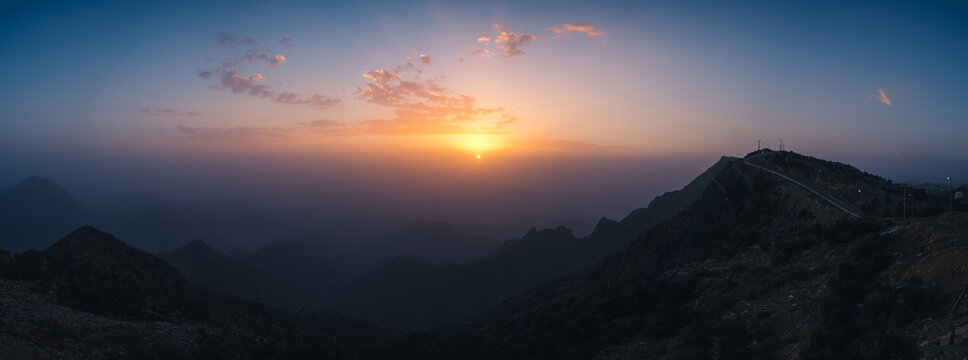 Panoramic view of a valley in Al Bahah, Saudi Arabia (HIGH RESOLUTION).