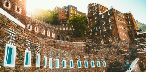 Old brick castle in Rijal Alma, Saudi Arabia.