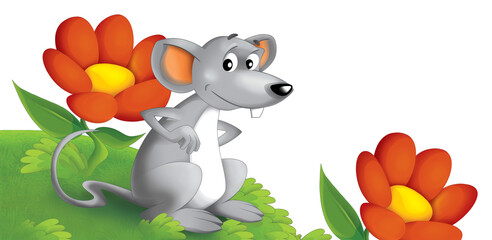 Cartoon happy mouse rat is standing looking and smiling isolated illustration for children
