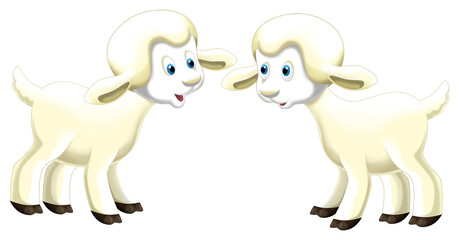 Cartoon happy sheep is standing looking and smiling illustration for children