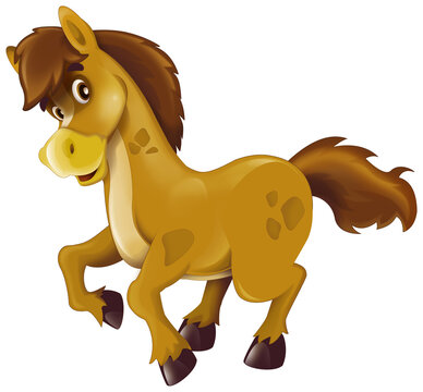 Cartoon happy horse stallion is standing looking and smiling illustration for children