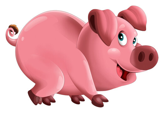 Cartoon happy pig is standing looking and smiling illustration for children