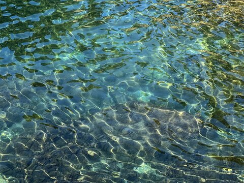 Sea water glittering turquoise blue surface.