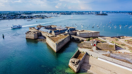 Aerial view of the citadel of Port-Louis in Morbihan, France, modified by Vauban in the 17th century to protect the port of Lorient in the south of Brittany - obrazy, fototapety, plakaty
